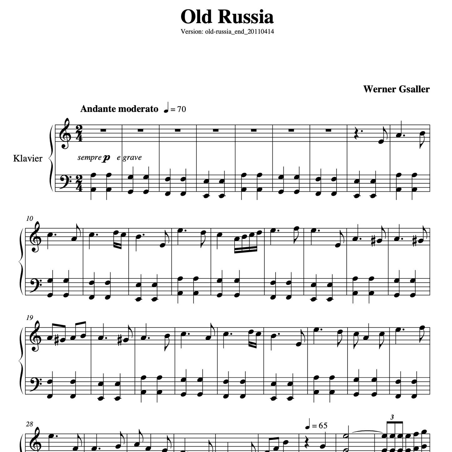 Old Russia - Sheet Music