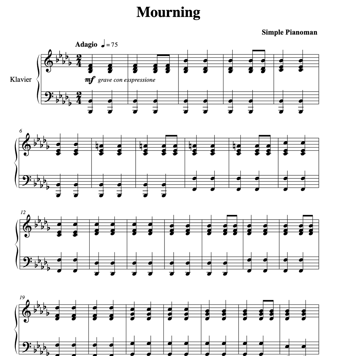 Mourning - Sheet Music